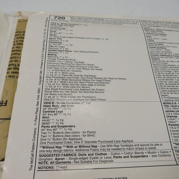 McCalls 720 Attic Babies Craft 27" Doll Sewing Pattern Boy & Girl UNCUT - Picture 12 of 13